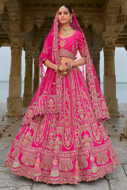 Champagne Rani Pure Silk Heavy Embroidered Bridal Lehenga Choli With Double Dupatta