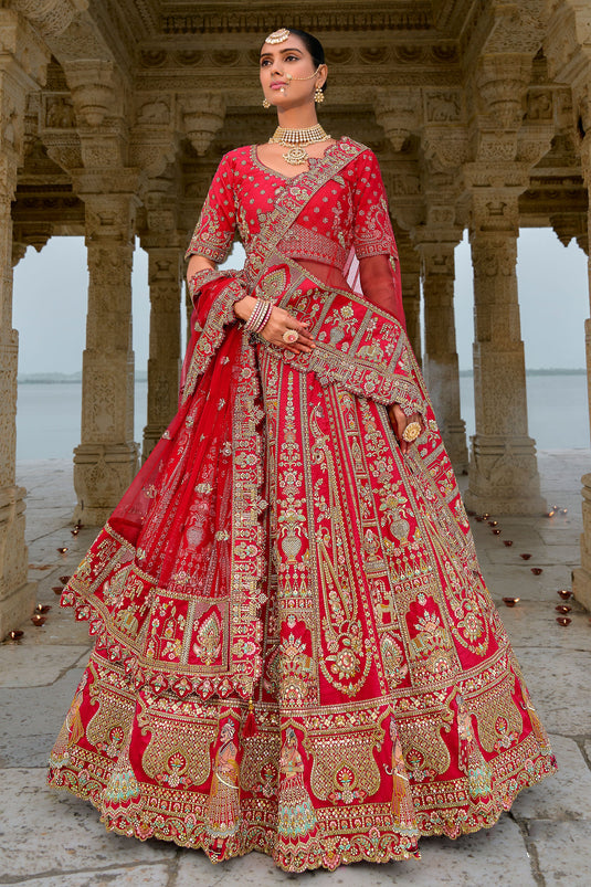 Red Bridal Lehenga Choli With Double Dupatta