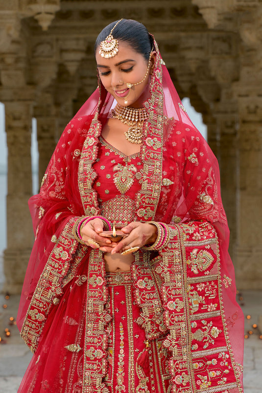 Red Bridal Lehenga Choli With Double Dupatta