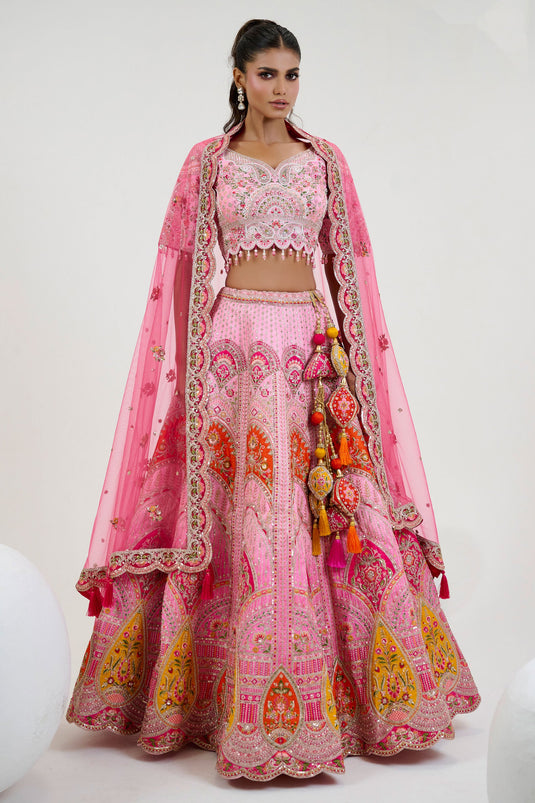 Pink Silk Bridal Attire Readymade Lehenga Choli