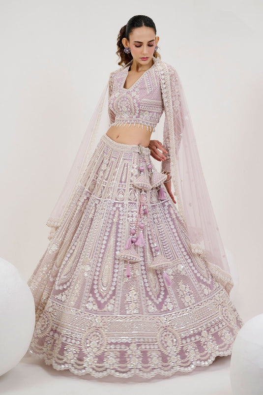 Blush Light Purple Heavy Embroidered Bridal Readymade Lehenga Choli