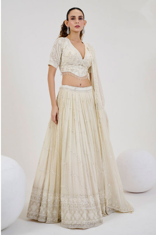 Coral Off White Heavy Embroidered Bridal Readymade Lehenga Choli