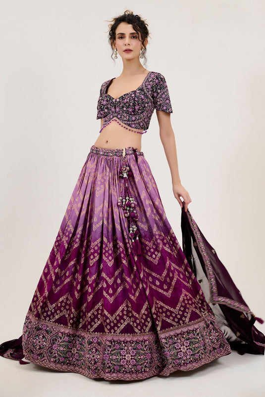 Flaming Purple Pure Jacquard Heavy Embroidered Bridal Readymade Lehenga Choli