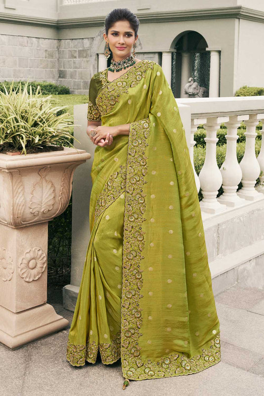 Wedding Wear Tissue Silk Green Color Supreme Saree