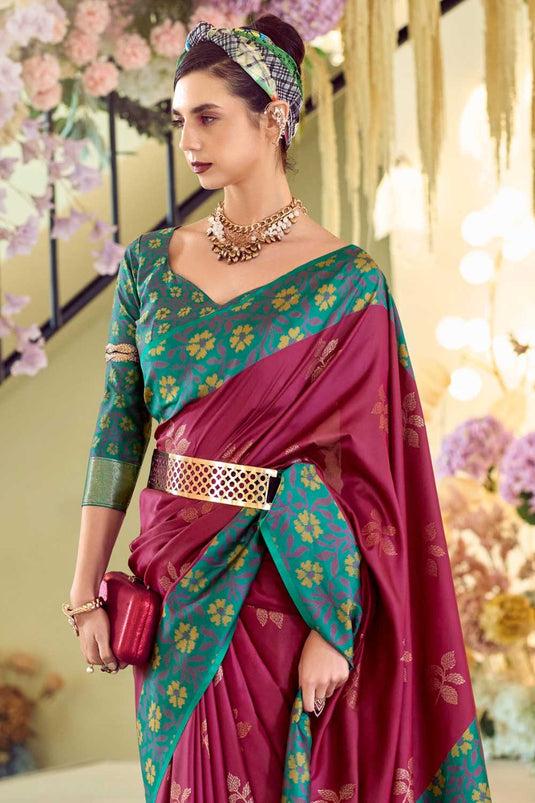 Wine Color Brilliant Banarsi Style Silk Saree