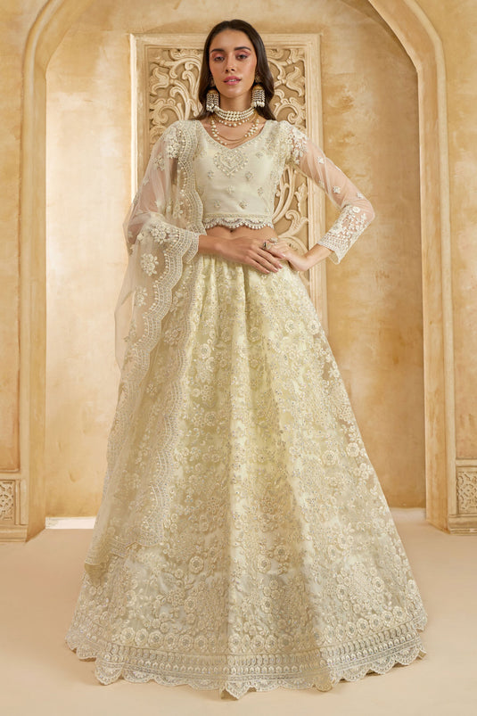 Net Off White Wedding Wear Lehenga Choli