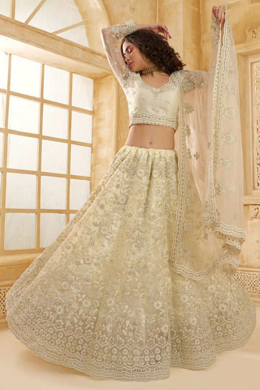 Off White Embroidered Designer Lehenga Choli With Blouse