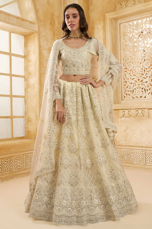 Elegance Off White Wedding Wear Lehenga Choli