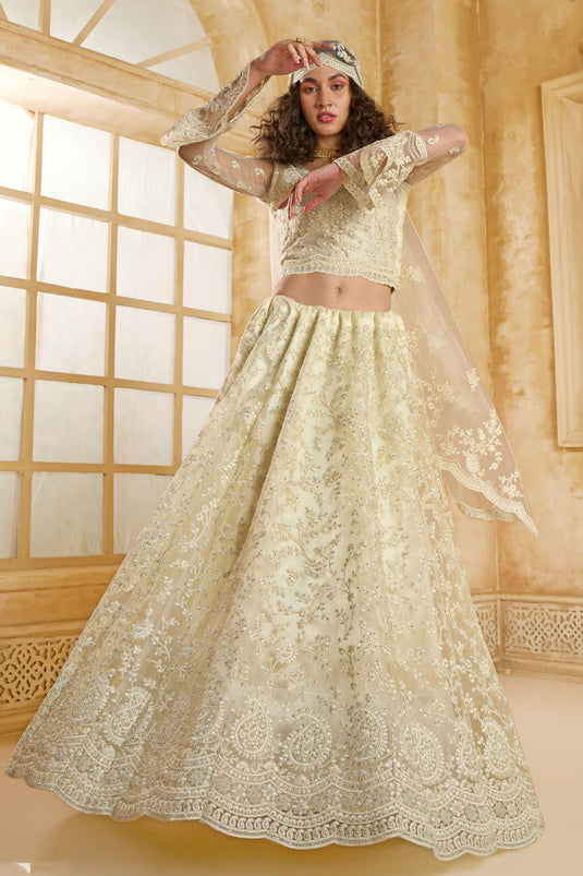 Glamour Embroidered Off White Net Heavy Lehenga Choli