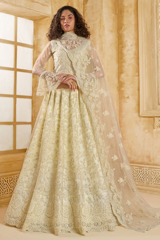 Glamour Embroidered Off White Net Heavy Lehenga Choli