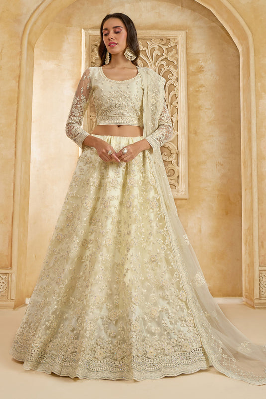 Opulent Off White Wedding Wear Lehenga With Heavy Choli