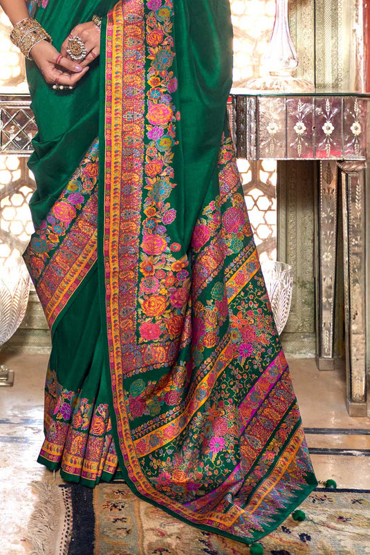 Trendy Art Silk Green Color Saree With Printed Work