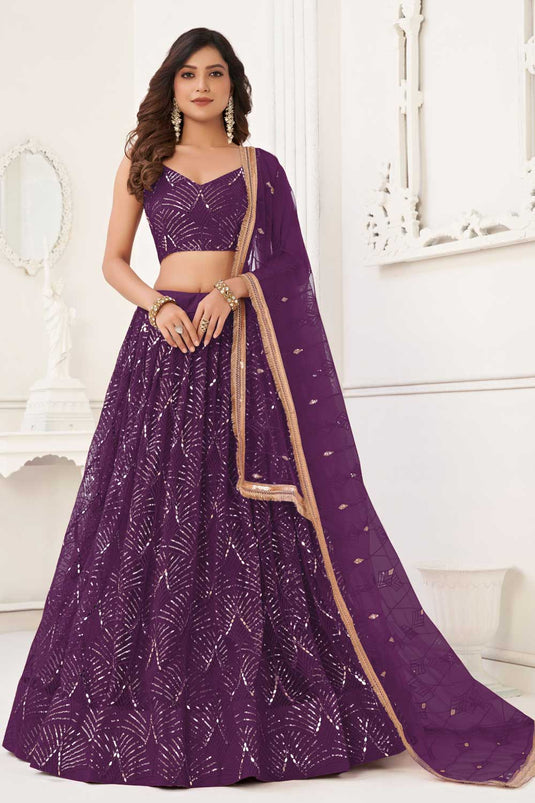 Fabulous Net Fabric Purple Color Lehenga