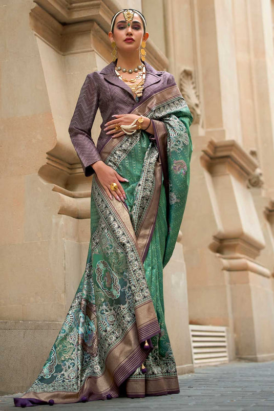 Mesmeric Sea Green Color Printed Saree In Viscose Fabric