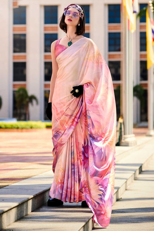 Satin Fabric Multi Color Delicate Casual Wear Saree With Printed Work