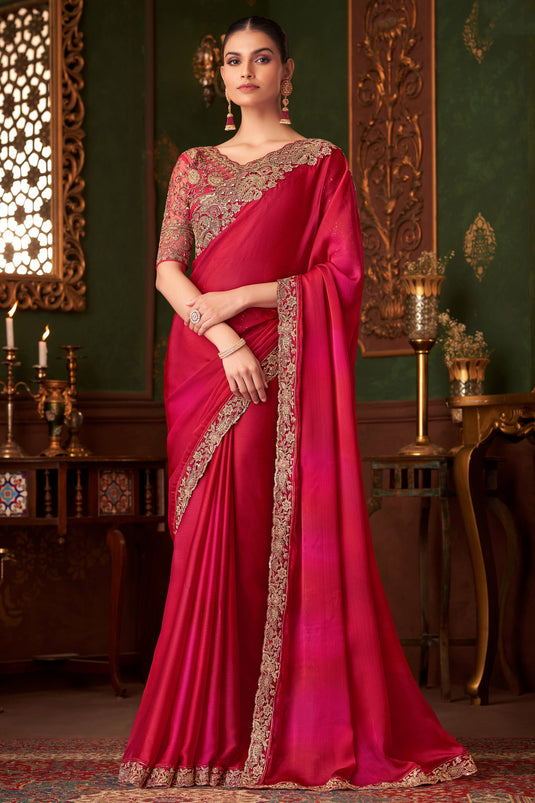 Elegant Rani Lace Border Saree