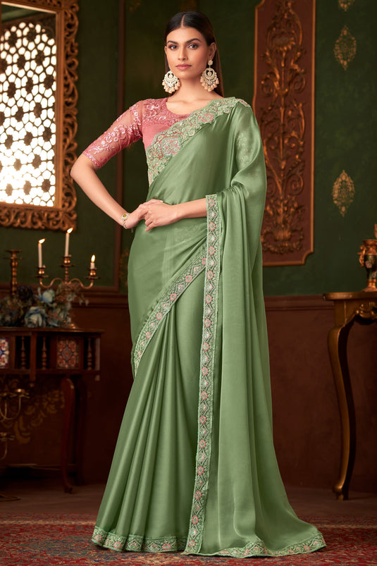 Graceful Sea Green Color Fancy Wedding Saree