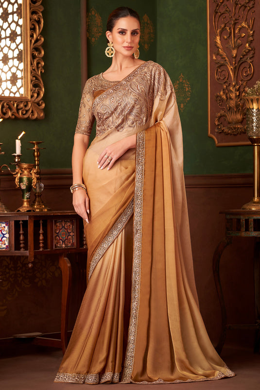 Celestial Chiffon Satin Fabric Lace Work Saree