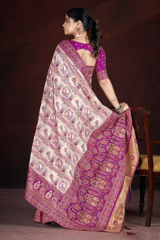 Magenta Weaving Work Art Silk Wedding Saree With Blouse