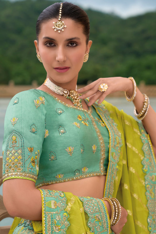 Antique Sea Green Pure Silk Bridal Lehenga Choli