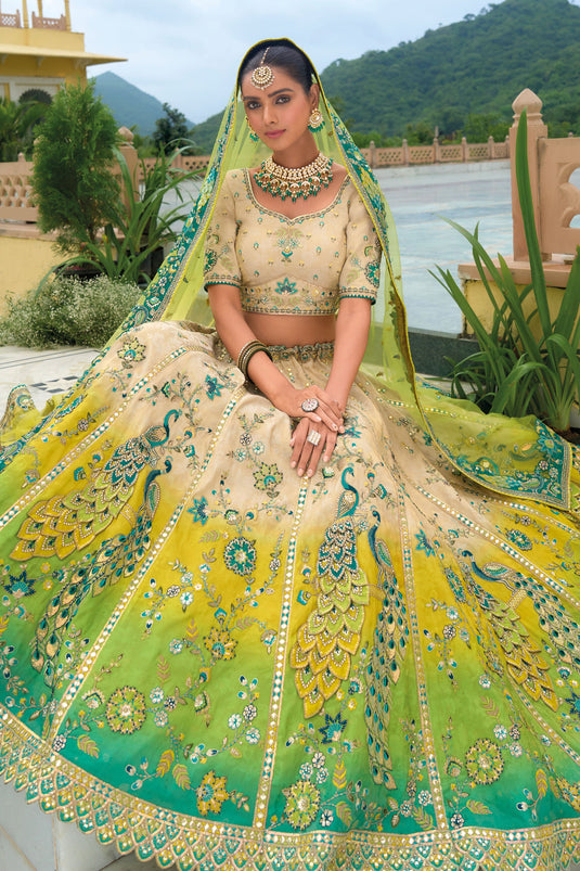 Beige Pure Silk Bridal Lehenga Choli