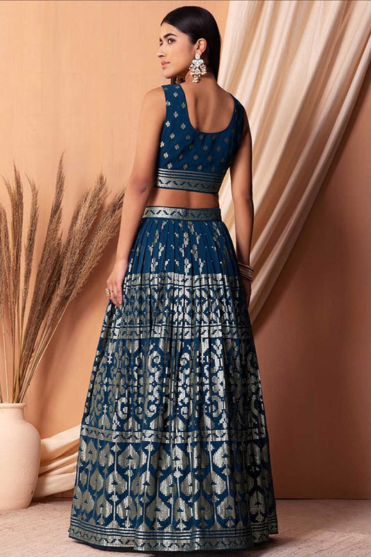 Trendy Navy Blue Color Sequins Designs Georgette Lehenga Choli