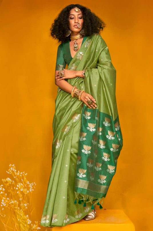 Gorgeous Art Silk Printed Green Color Saree