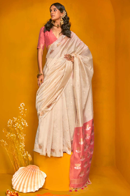 Beige Color Brilliant Art Silk Printed Saree