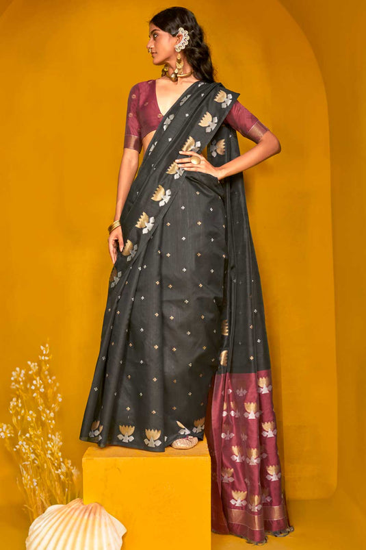 Imposing Art Silk Printed Saree In Black Color