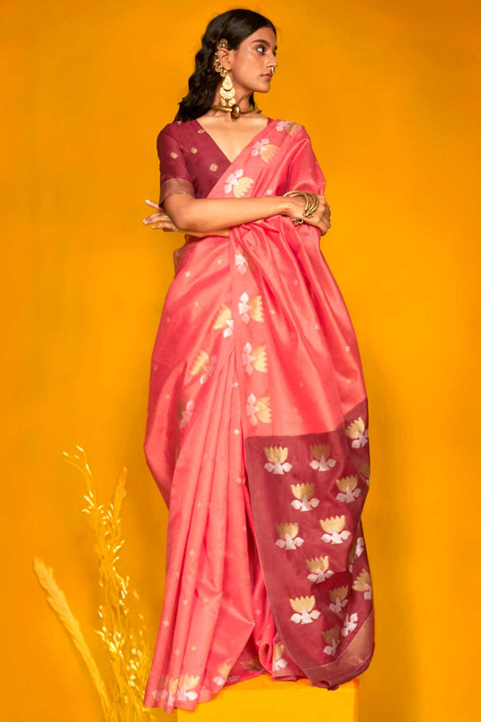 Peach Color Glorious Art Silk Printed Saree