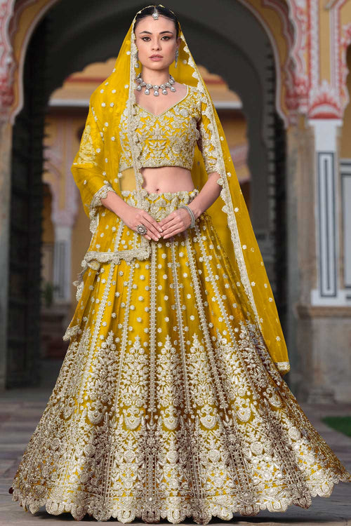 Trendy Embroidered Yellow Color Net Fabric Lehenga Choli