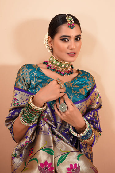 Sophisticated Dark Purple Paithani Silk Weaving Function Wear Saree