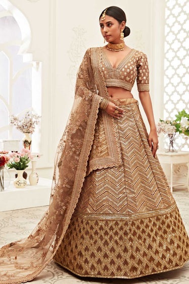 Creative Sequins Work On Brown Color Silk Fabric Lehenga