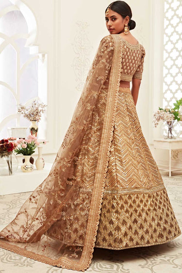 Creative Sequins Work On Brown Color Silk Fabric Lehenga