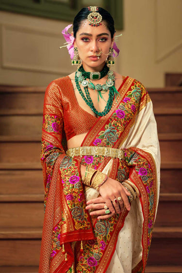 Beige Color Banarasi Silk Saree With Woven Wonder
