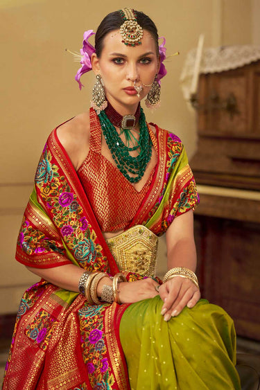 Banarasi Silk Green Color Saree With Eternal Weave