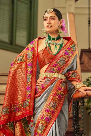 Banarasi Silk Grey Color Tradition Luxe Saree