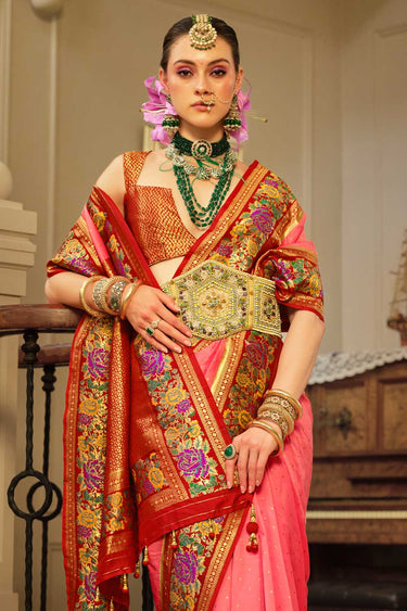 Banarasi Silk Pink Color Saree With Woven Whisper