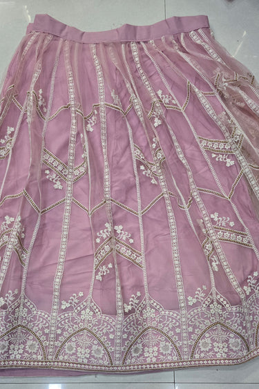 Pink Color Net Fabric Sangeet Wear Lehenga Choli