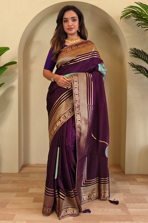 Purple Art Silk Weaving Work Function Wear Saree