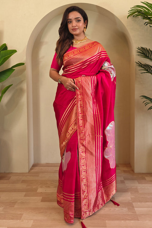 Art Silk Weaving Work Saree In Rani Color