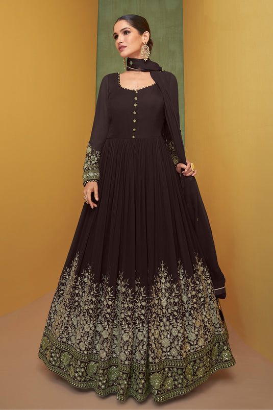 Vartika Singh Classic Brown Color Anarkali Suit In Georgette Fabric