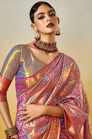 Purple Art Silk Zari Weaving Work Festive Wear Saree