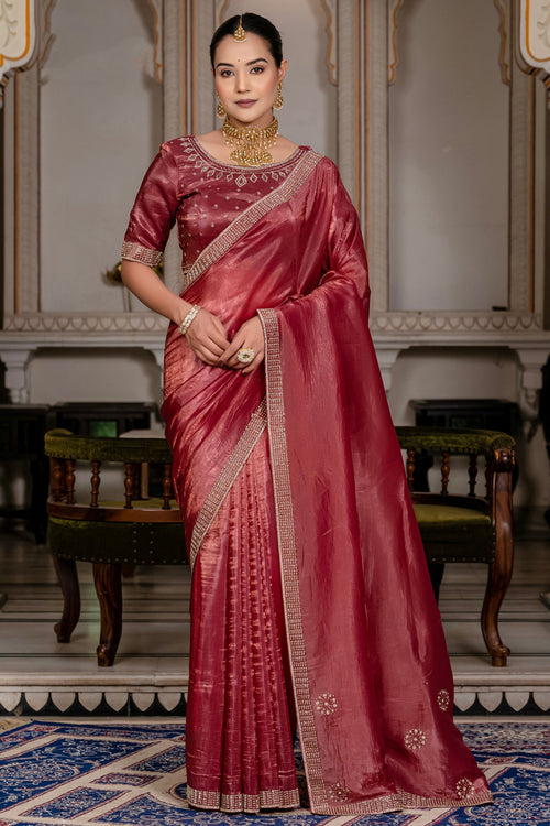 Pink Fancy Fabric Stone Work Party Wear Saree