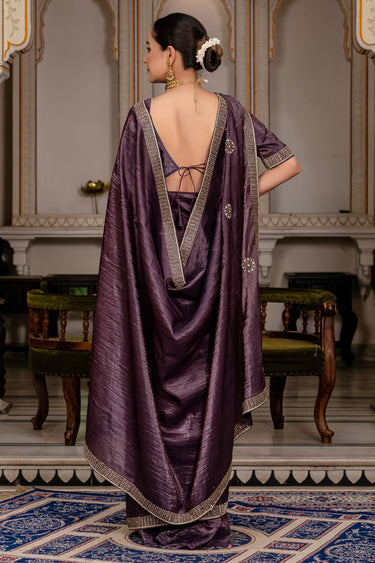 Fancy Fabric Purple Stone Work Party Wear Saree