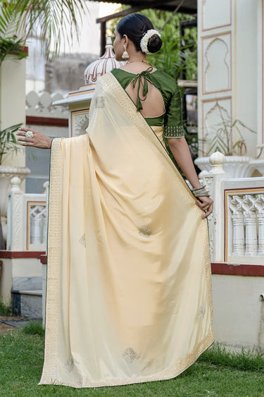 Beige Chinon Stone Work Sangeet Wear Saree