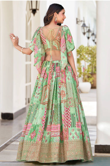 Radiant Green Color Festive Lehenga Choli In Chinon Fabric