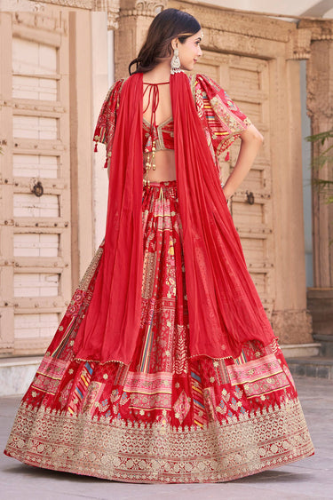 Vintage Red Color Festive Look Chinon Silk Lehenga Choli