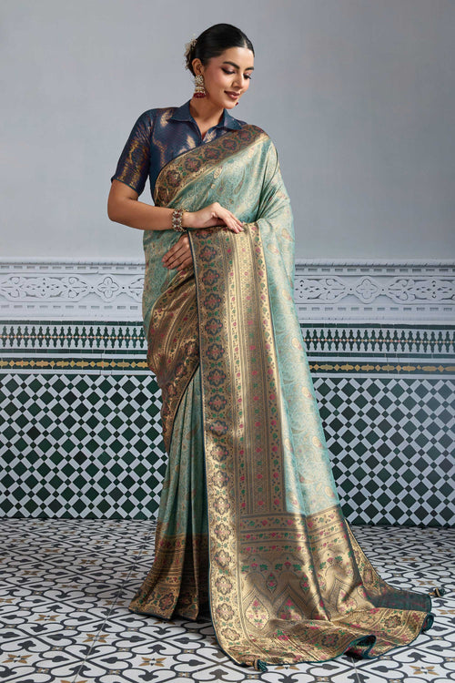 Cyan Weaving Work Kanjivaram Silk Saree
