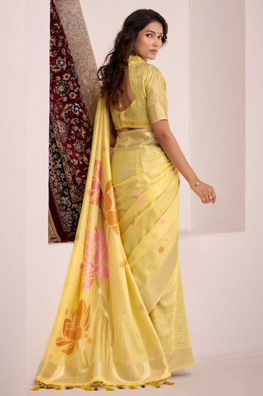 Yellow Linen Jacquard Border Saree